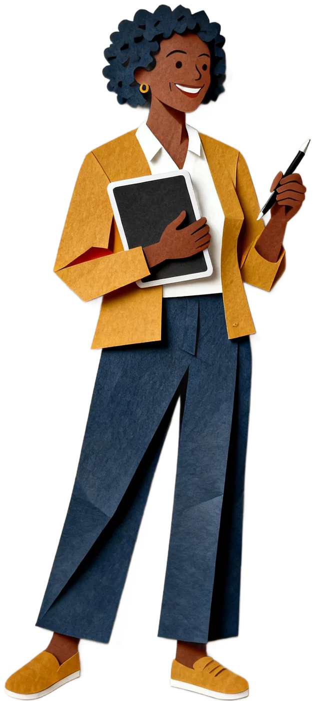 Your growth specialist, holding a tablet, listening.